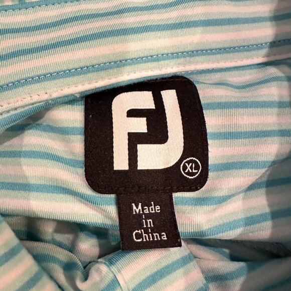 FOOTJOY FJ MENS XL TURQUOISE BLUE STRIPE GOLF POLO SHIRT DRI FIT - Picture 8 of 10